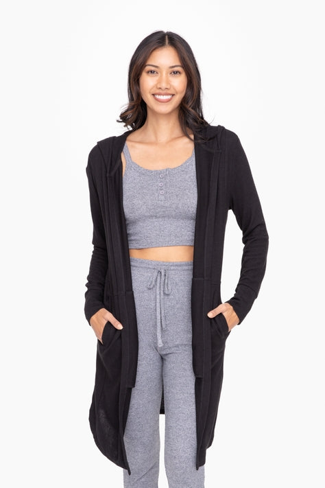 Open Front Hooded Cardigan Black