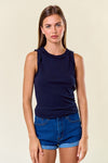 Ruffle Trim Tank  - Navy