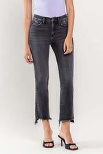 High Rise Raw Step Hem Crop Flare Jeans