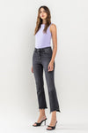 High Rise Raw Step Hem Crop Flare Jeans