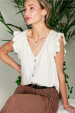 Sleeveless Ruffle Linen Top