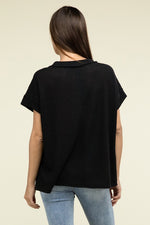 Waffle Exposed-Seam Short Sleeve Top