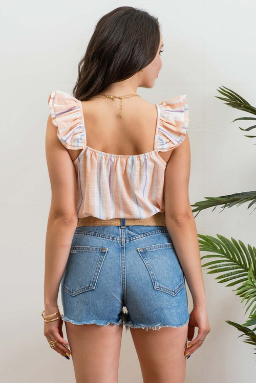 Peach Striped Sleeveless Top