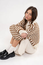 Checkered Striped Knit Cardigan