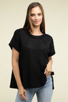 Waffle Exposed-Seam Short Sleeve Top