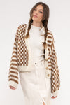 Checkered Striped Knit Cardigan