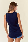 Ruffle Trim Tank  - Navy