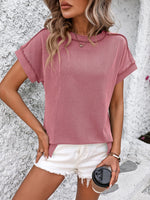 Backstitch Ribbed Top - Pink