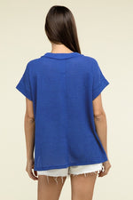 Waffle Exposed-Seam Short Sleeve Top