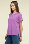 Waffle Exposed-Seam Short Sleeve Top