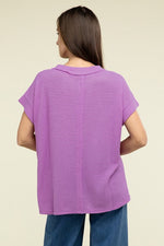 Waffle Exposed-Seam Short Sleeve Top