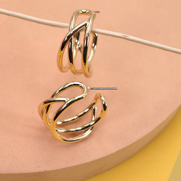 Three Row Crossover Hoop Earrings