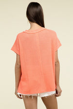 Waffle Exposed-Seam Short Sleeve Top