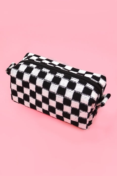 Checkered Cosmetic Pouch Bag