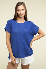 Waffle Exposed-Seam Short Sleeve Top