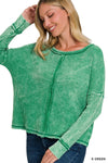 Washed Waffle Top Kelly Green