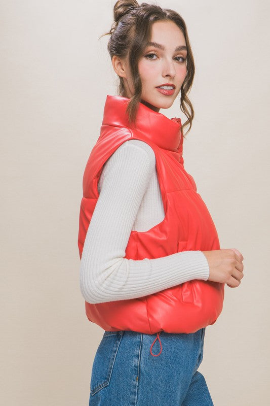 Red Faux Leather Vest