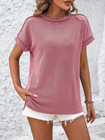 Backstitch Ribbed Top - Pink