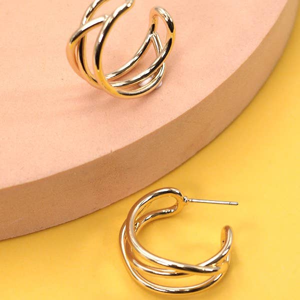 Three Row Crossover Hoop Earrings