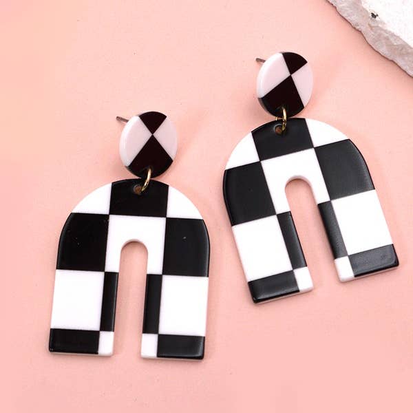 Checker U Shape Earrings