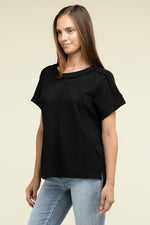 Waffle Exposed-Seam Short Sleeve Top