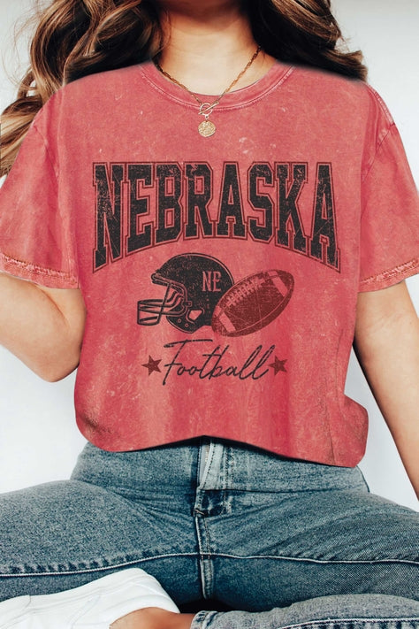 Nebraska 🏈 Mineral Crop Tee - Teaberry