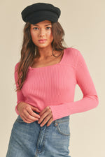 Ribbed Square Neck Sweater`